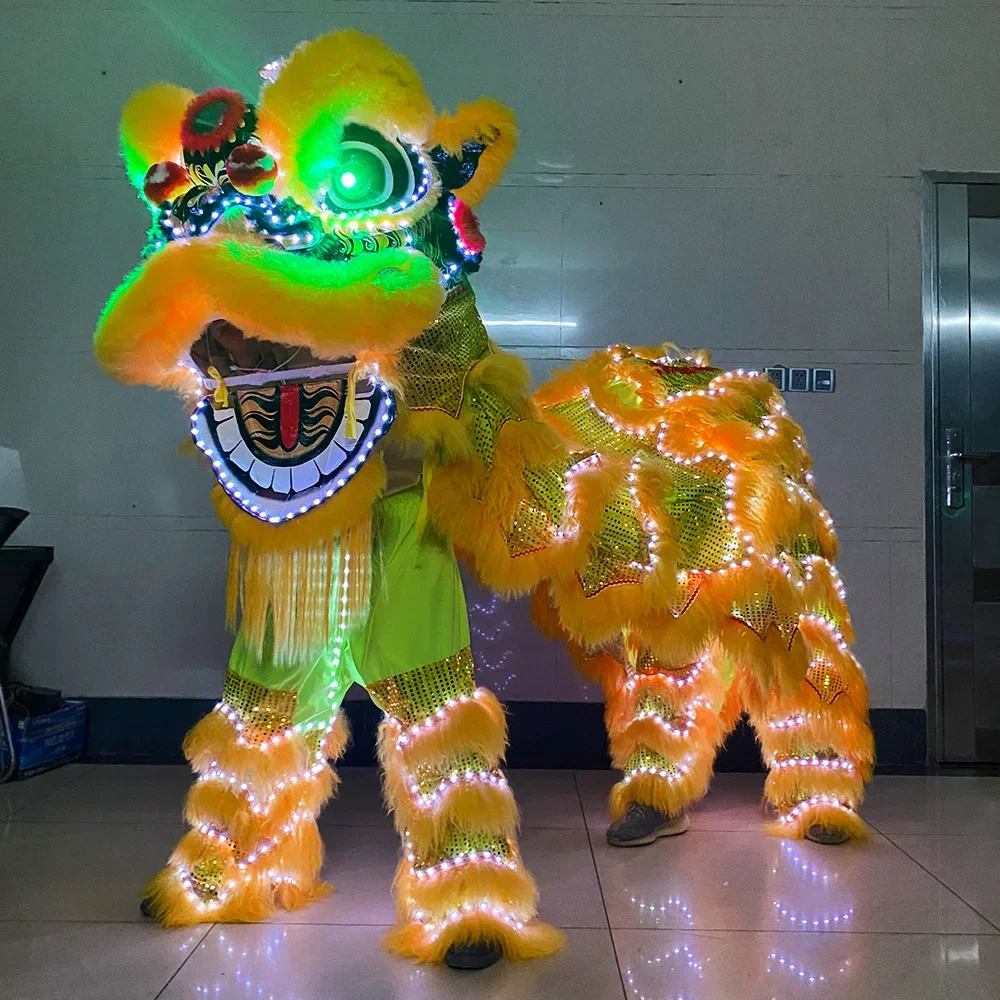 LED Lion Amusement Park Performance Lion Dance Props Chinese Traditional Festival Double Led Light Lion Dance South Costume Suit