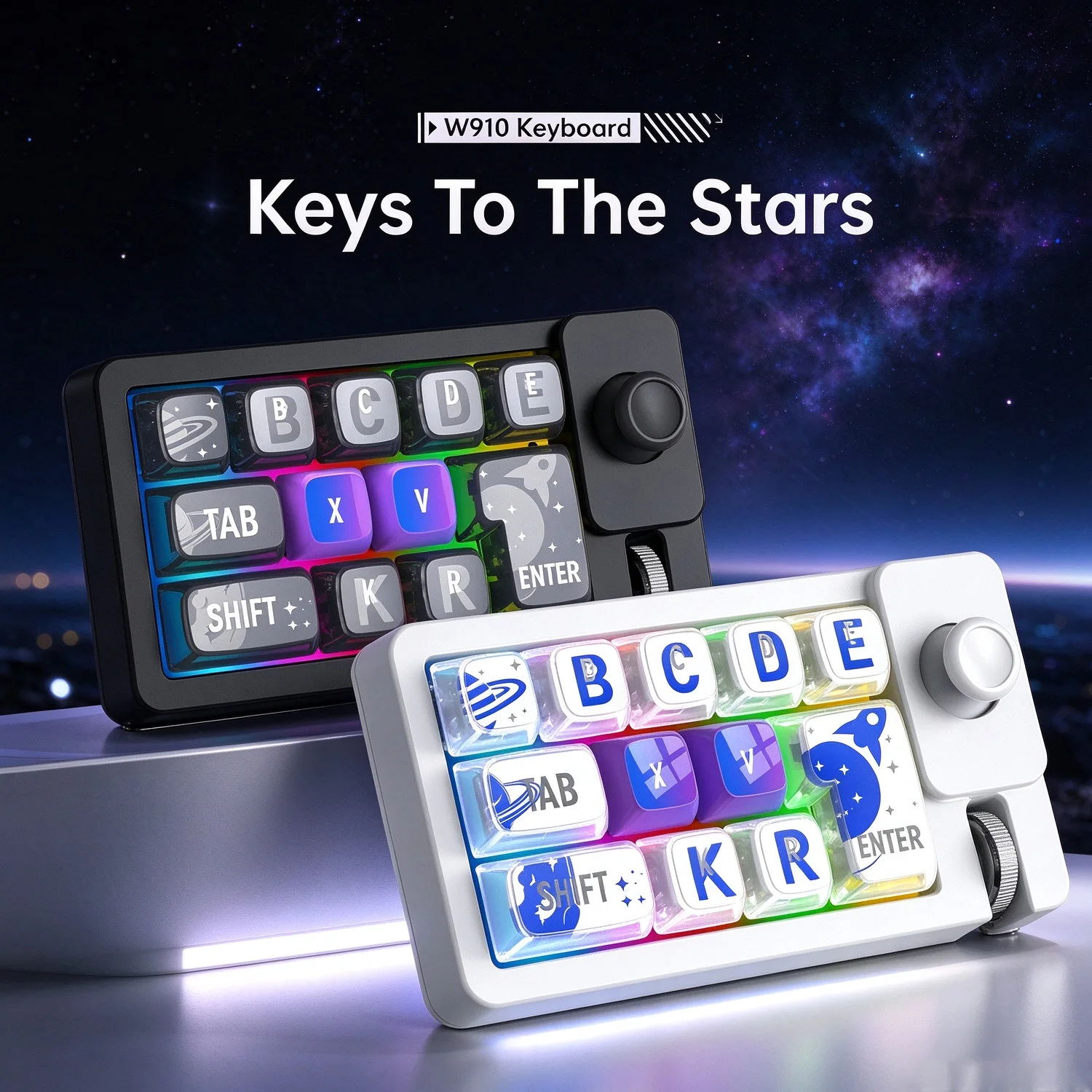 W910 Mini 12-Key Programmable Gaming Keypad Hot Swappable Mechanical Keyboard Tri-Mode Bluetooth 2.4G USB Wired RGB Light For PC