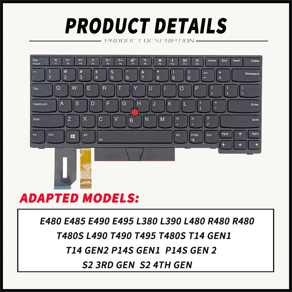 Laptop Replacement Keyboard for Lenovo ThinkPad E480 E485 E490 E495 L380 L390 L480 R480 T480S L490 T490 T495 SE/CH/NL/NO/POL/GR