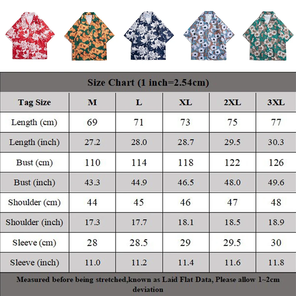 Tops Shirts Fashion Flower Pattern Hawaiian Holiday Lapel Printing Regular Short Sleeve Slight Stretch Brand New