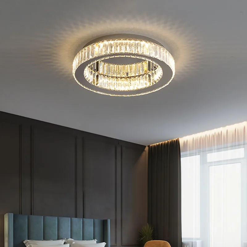 Light Luxury Round LED Crystal Ceiling Lamp Simple Modern Atmosphere Living Room Bedroom Dining Room Interior Lighting Fixtures