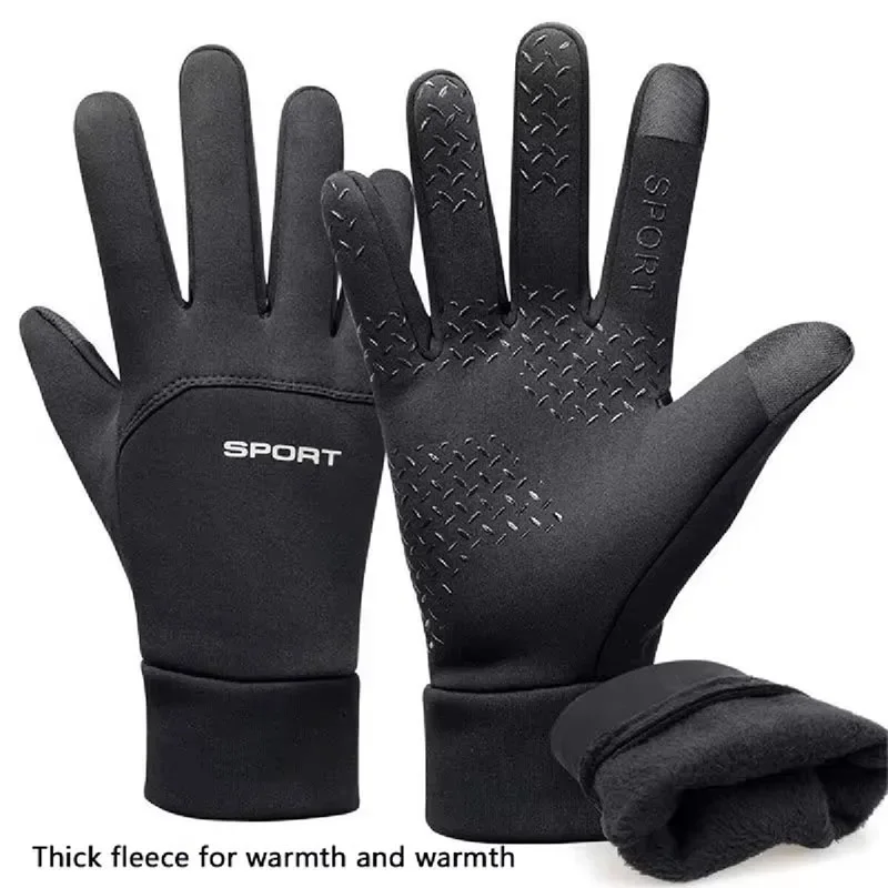 Windproof and Waterproof Outdoor Gloves Touch Screen Thumb and Index Finger Fingertips Warm Gloves for Running Cycling view 2