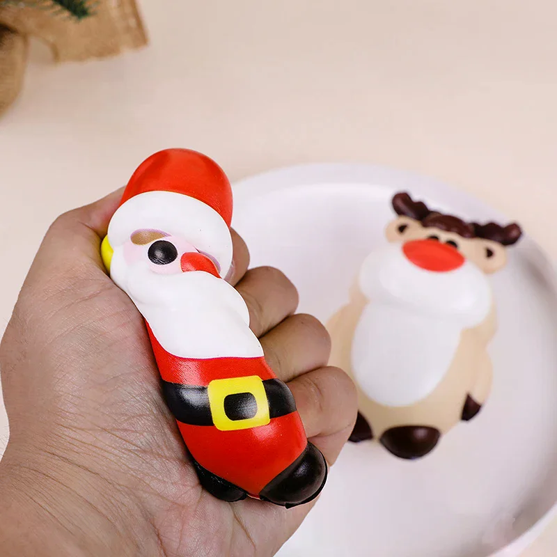 Adorable Cartoon Style Christmas Tree, Santa Claus, Elk, and Snowman Stress Reliever Toys - 4pcs; Perfect Seasonal Gifts.