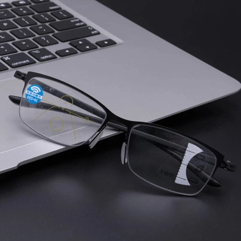 Progressive Multifocus Reading Glasses Blue Light Blocking Titanium Anti-fatigue Full frame Multifocal Readers Eyeglasses 1.0to4