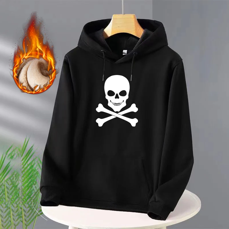 

The black and white skull is laughing Print Women Hoodie Harajuku Oversize Clothing Crewneck Casual Hoody Fleece Hoodies