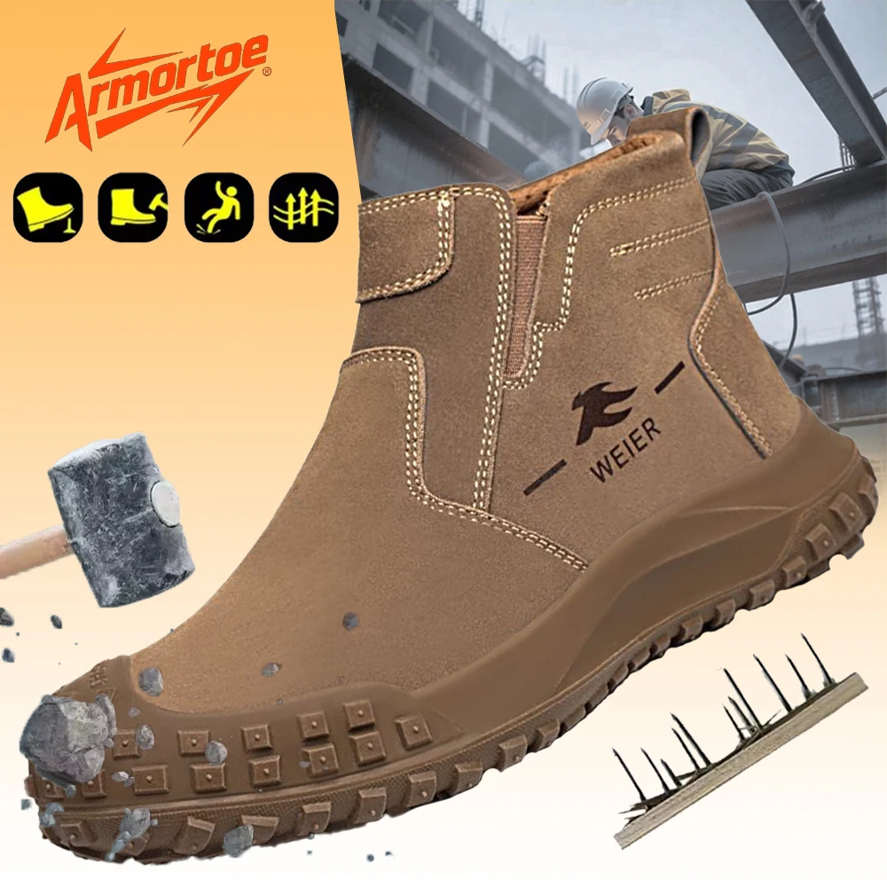 

ArmorToe Men's All Season Welder Slip-On Work Boots Steel Toe Puncture Proof Solid Foundation Anti Odor Durable #Armor3009