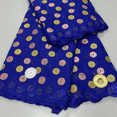 Fabric Blue Nigerian Cotton Voile Lace Fabric With Stones 2025 African Swiss Voile Lace Fabric For Sewing Women Wedding Party Dress