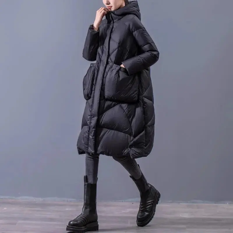 Large Size Women\'s Clothing Loose Light And Thin Long Cotton Jacket 2024 Winter New Fashion Warm  Hooded Padded Coat Parka A273