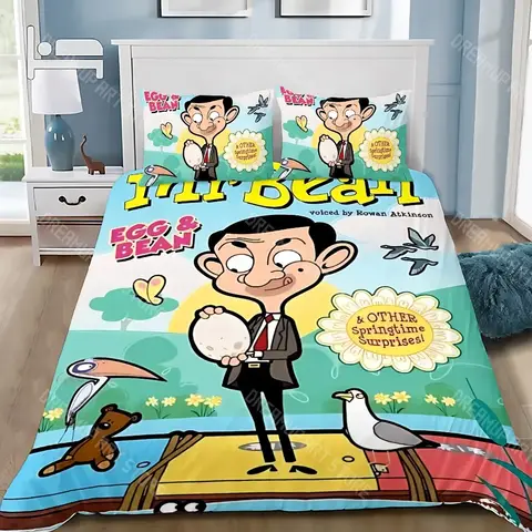 Cartoon Duvet Cover Pillowcase Bedding Set Adult Boy Mr B-Bean Girl Bedroom Decoration Children Gift Single Double Large Size