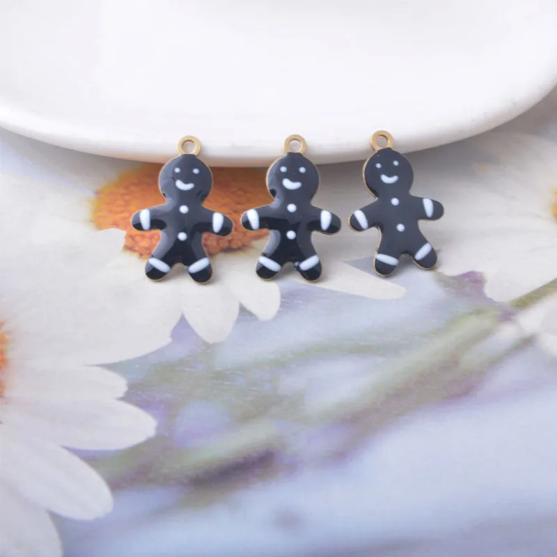 10 قطعة إكسسوارات مجوهرات عيد الميلاد رجل خبز الزنجبيل على الوجهين المينا الصغيرة لطيف معلقة النحاس صنع المجوهرات