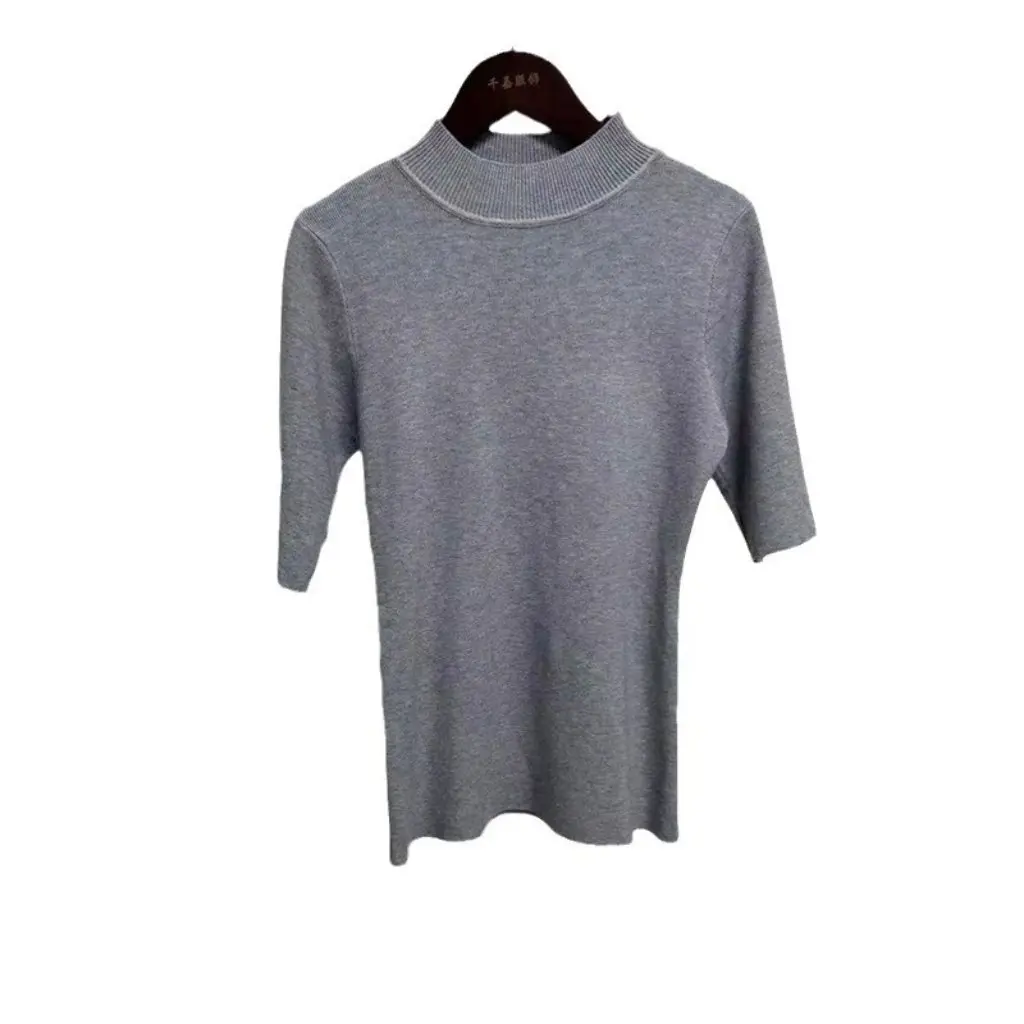 

Women's Slim-fit Half-Turtleneck Sweater Mid-Sleeve Age-Reducing Simple Top All-Match Base Layer for Spring/Autumn