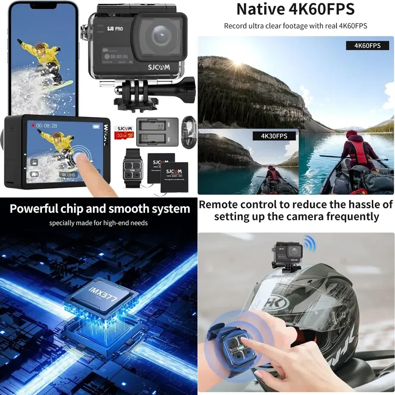 Sjcam Sj8pro 4k60fps Action Camera With 170° Fov Hdr Touchscreen Eis3.0 Stabilizer 8x Slow Motion Zoom Underwater Camera