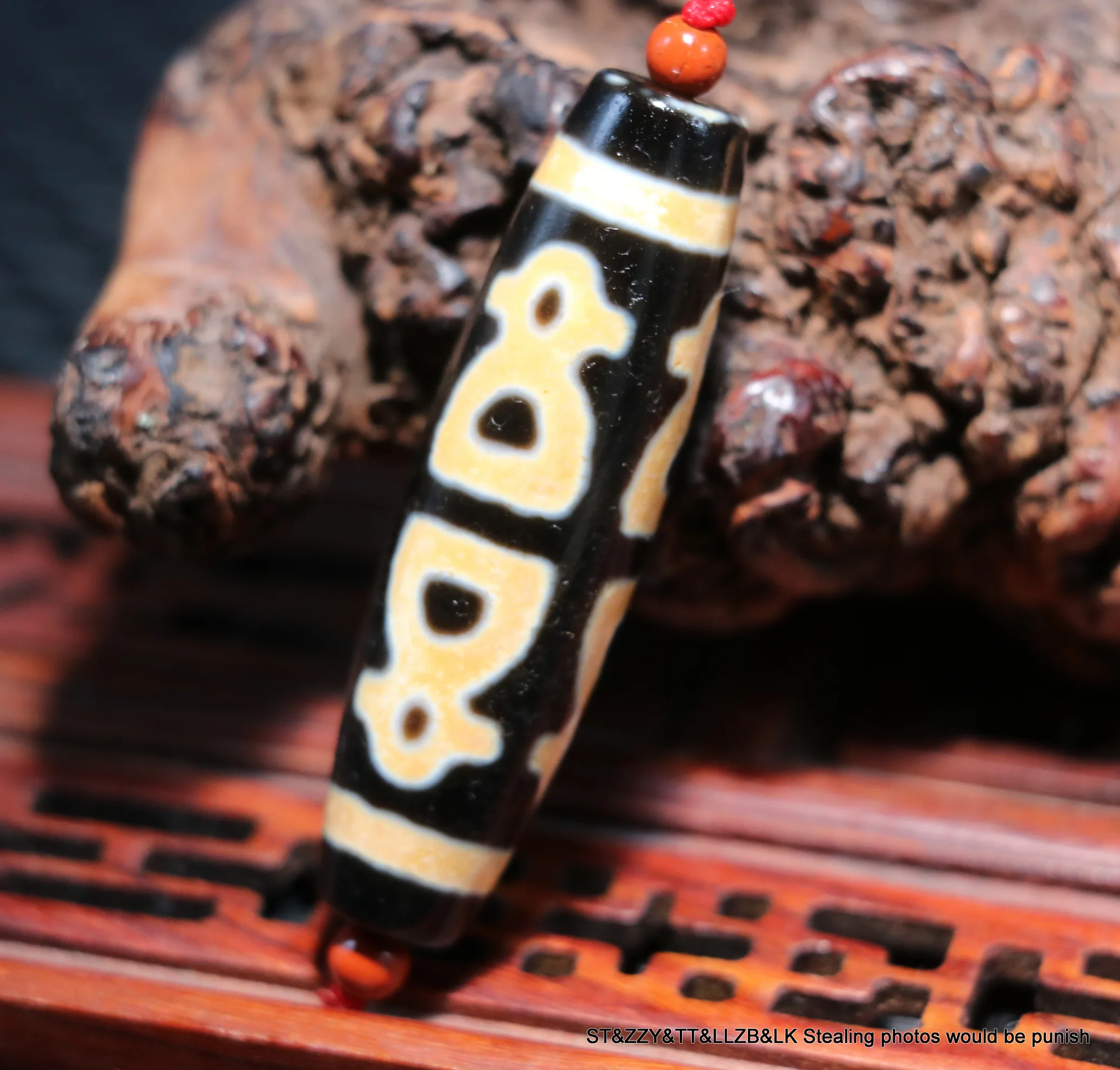 Energy Tibetan Top old Agate Oily Patina 5 Wealth God Figure dZi Bead Amulet ZY  Talisman Treasure