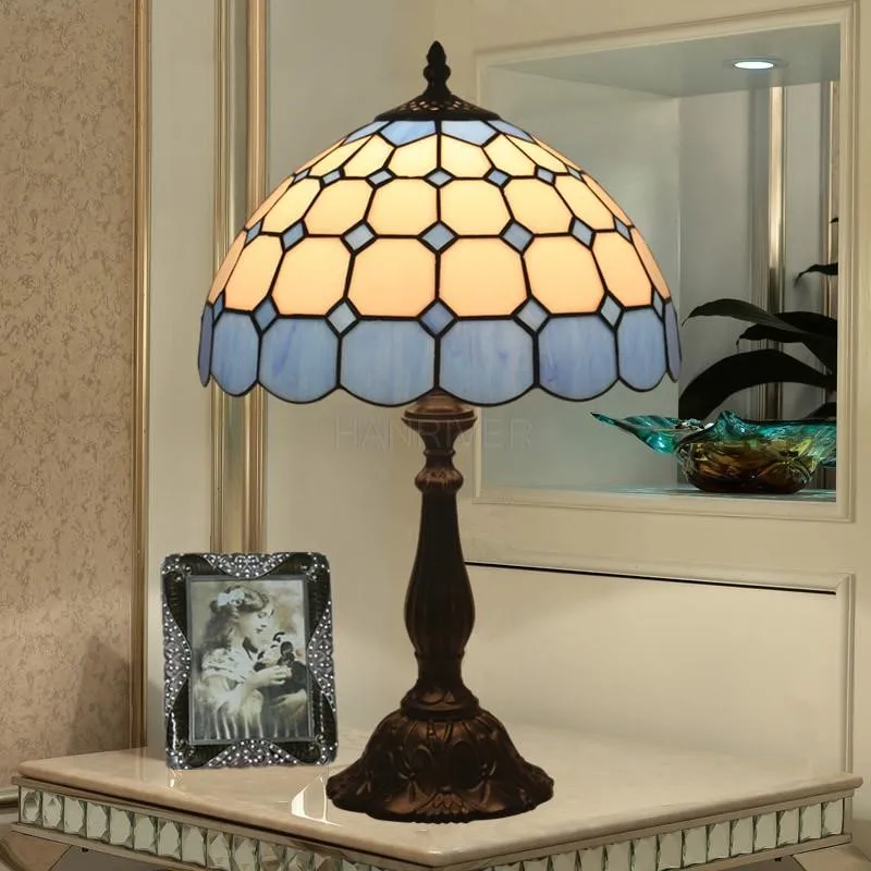 110-220V Mediterranean Style Blue Modern Minimalist Bedroom Bedside Counter Lamp Glass Decorative Table Lamp