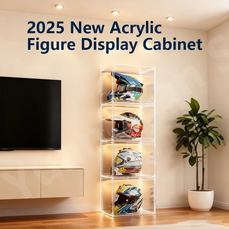 

Motorcycle Helmet Display Cabinet Transparent Stackable Acrylic Dust-proof Figure Model Hand-made Shoe Rack Collection Storage
