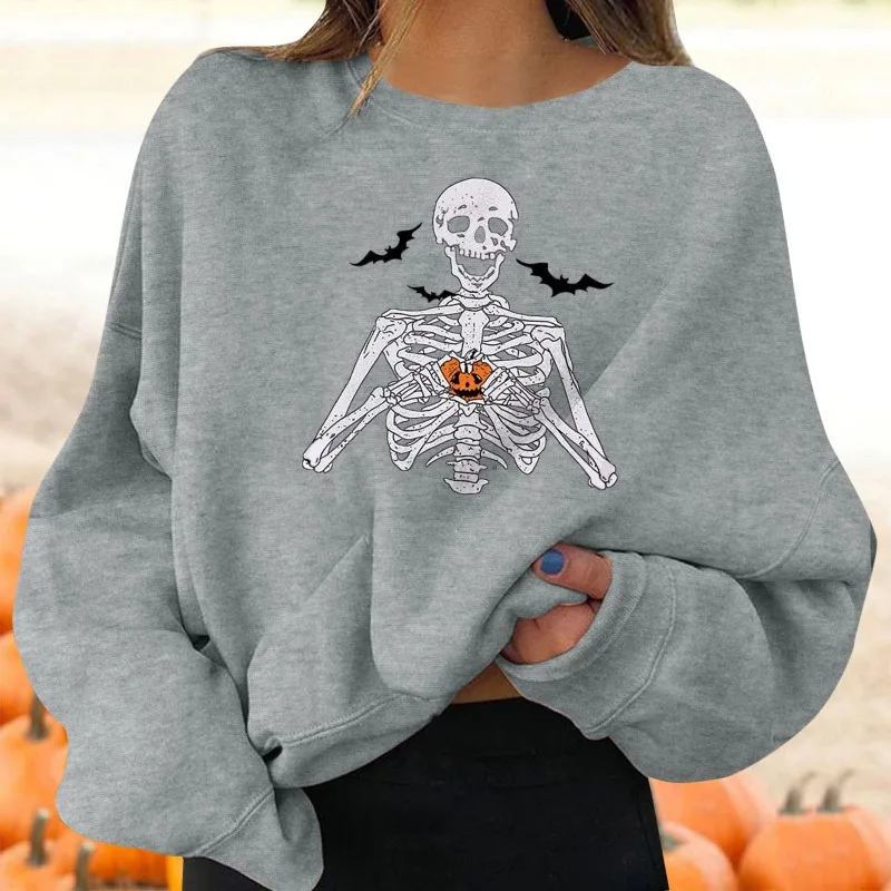 Women's Top Halloween Funny Print Round Neck Pullovers New Fashion Autumn Street Long Sleeve Sweater for Women Casual Clothes