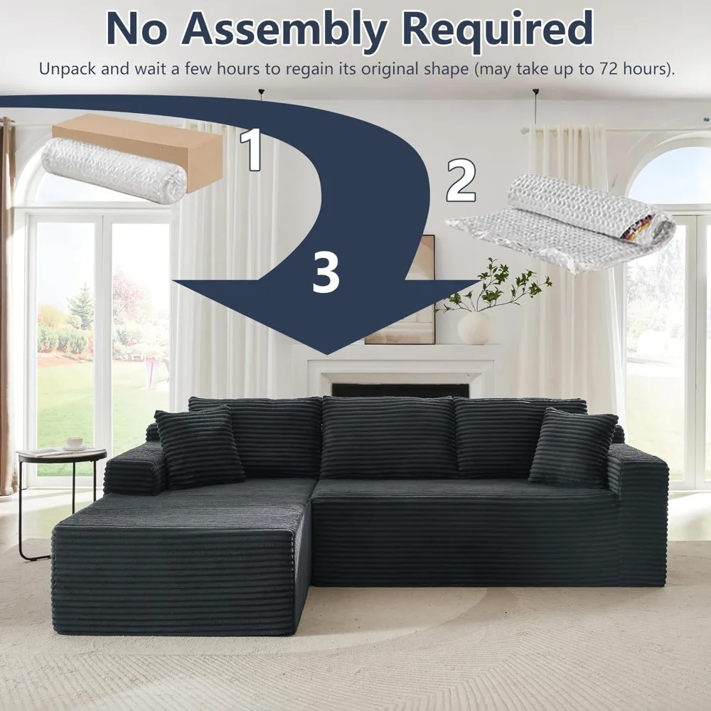 أريكة سروال قصير على شكل حرف L مع كرسي يسار، أريكة ضغط سحابة بدون عظم لراحة غرفة المعيشة