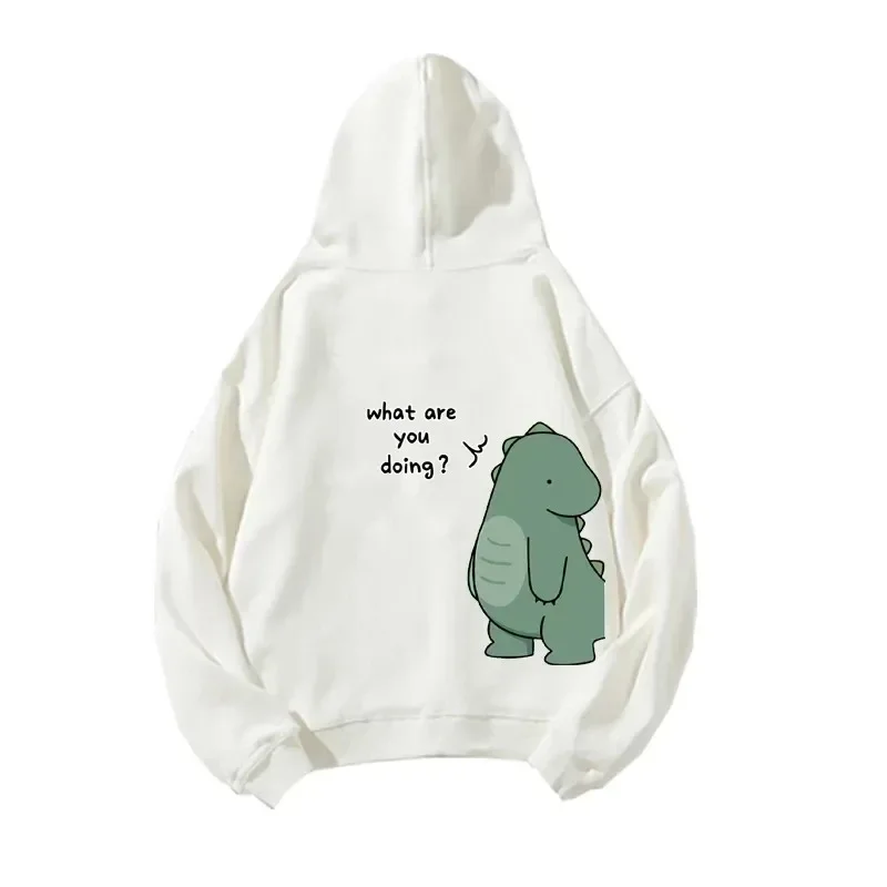 Unisex üstleri bahar sonbahar erkek kadın kazaklar çift kapşonlu Y2k giysileri komik dinozor baskı Hoodies uzun kollu kazak