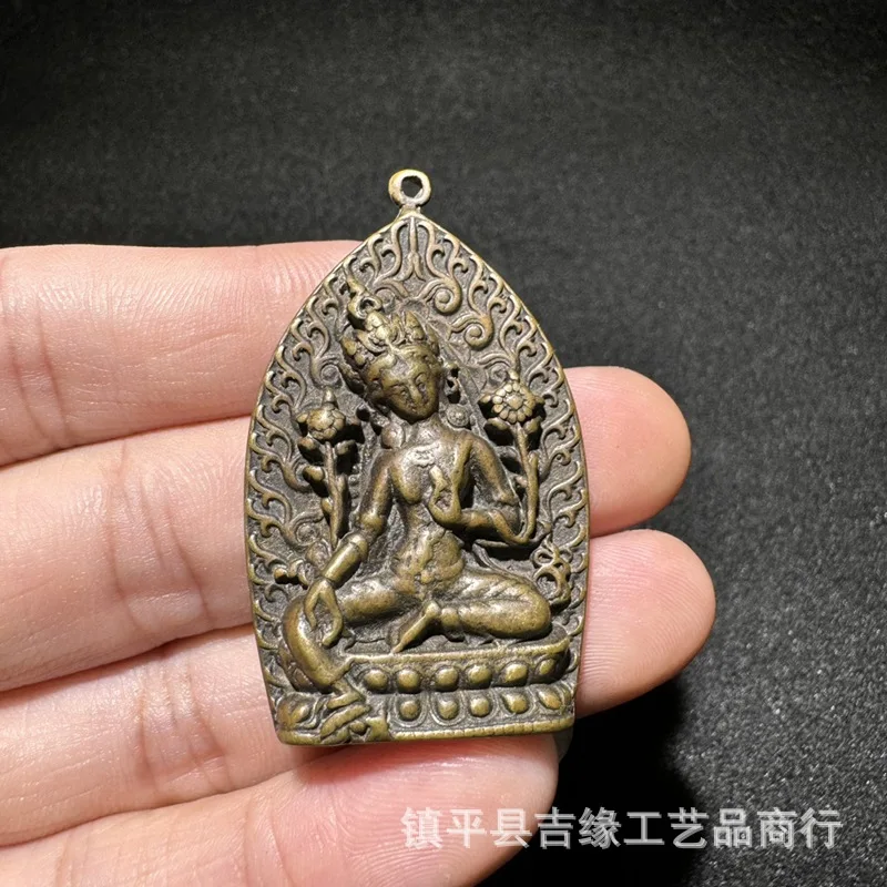 

Green Tara Bronze Medal Buddha Pendant Tibetan Small Buddha Statue Bronze Distressed Crafts Pendant Desktop Decoration