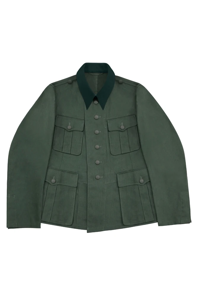 GUHM-019 WWII Geman Elite M36 Officer Summer HBT Reed Green Field Tunic (6 Buttons)