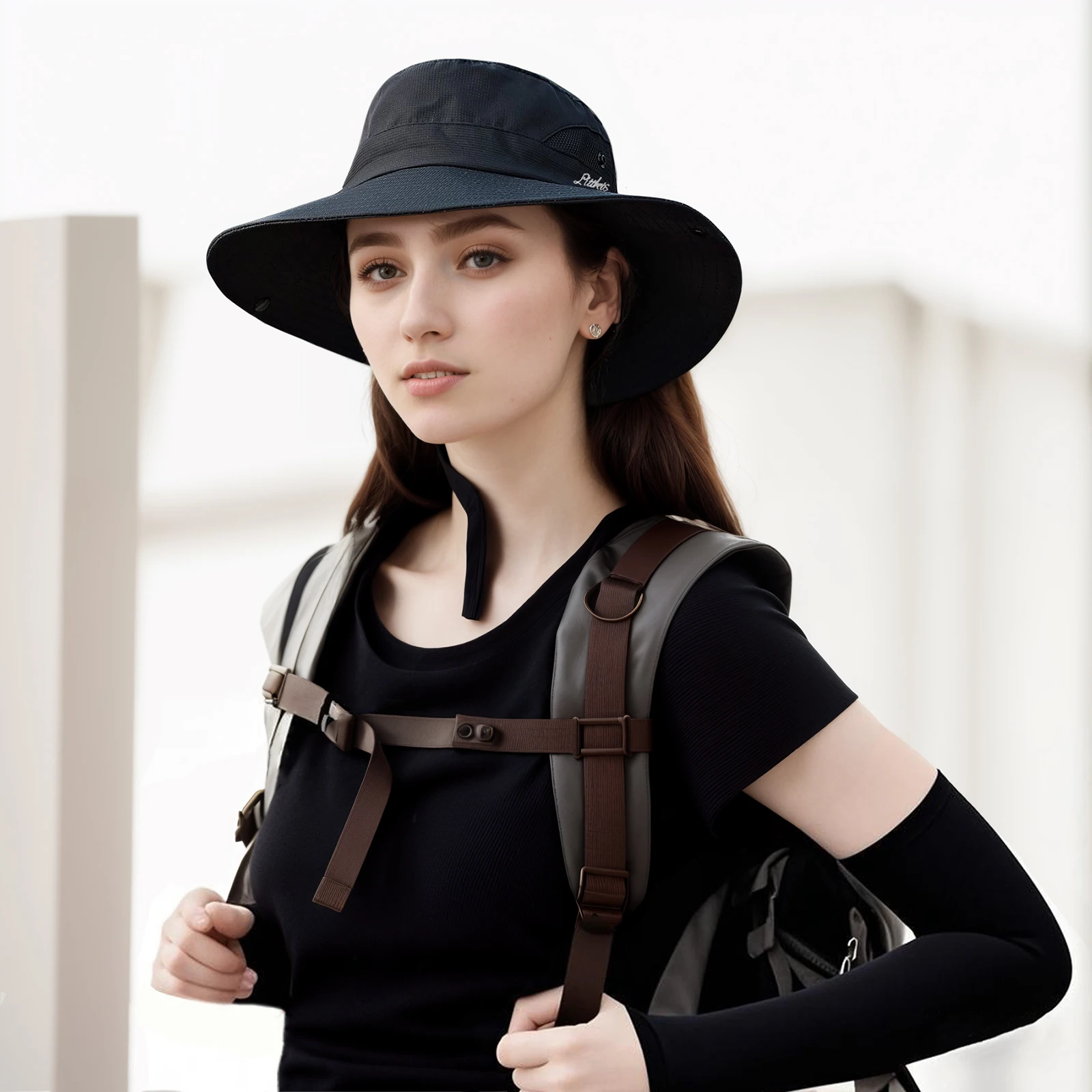 3pcs/set Sun Hats for Women with Protective Sleeves for Arms UV Protection Wide Brim Bucket Hats Summer Ponytail Hat with Hole
