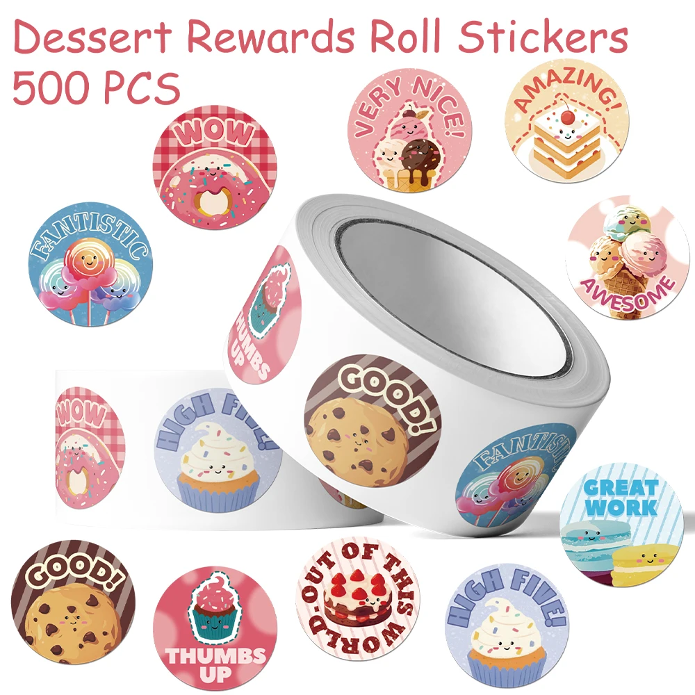 

500pcs Dessert Rewards Roll Stickers Decals For Laptop Scrapbook Suitcase Skateboard Guitar DIY Aesthetic Waterproof Stickers