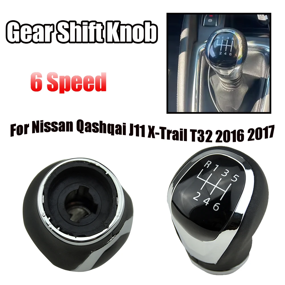 Leather Manual 6 Speed Gear Shift Knob Shifter Lever Head Handball For Nissan Qashqai J11 X‑Trail T32 2016-2017 Car Accessories