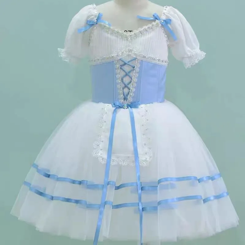 فستان مسابقة الباليه جيزيل/ابنة غير محفورة/تغيرات تنورة تول مخصصة بحاشية الأورجانزا