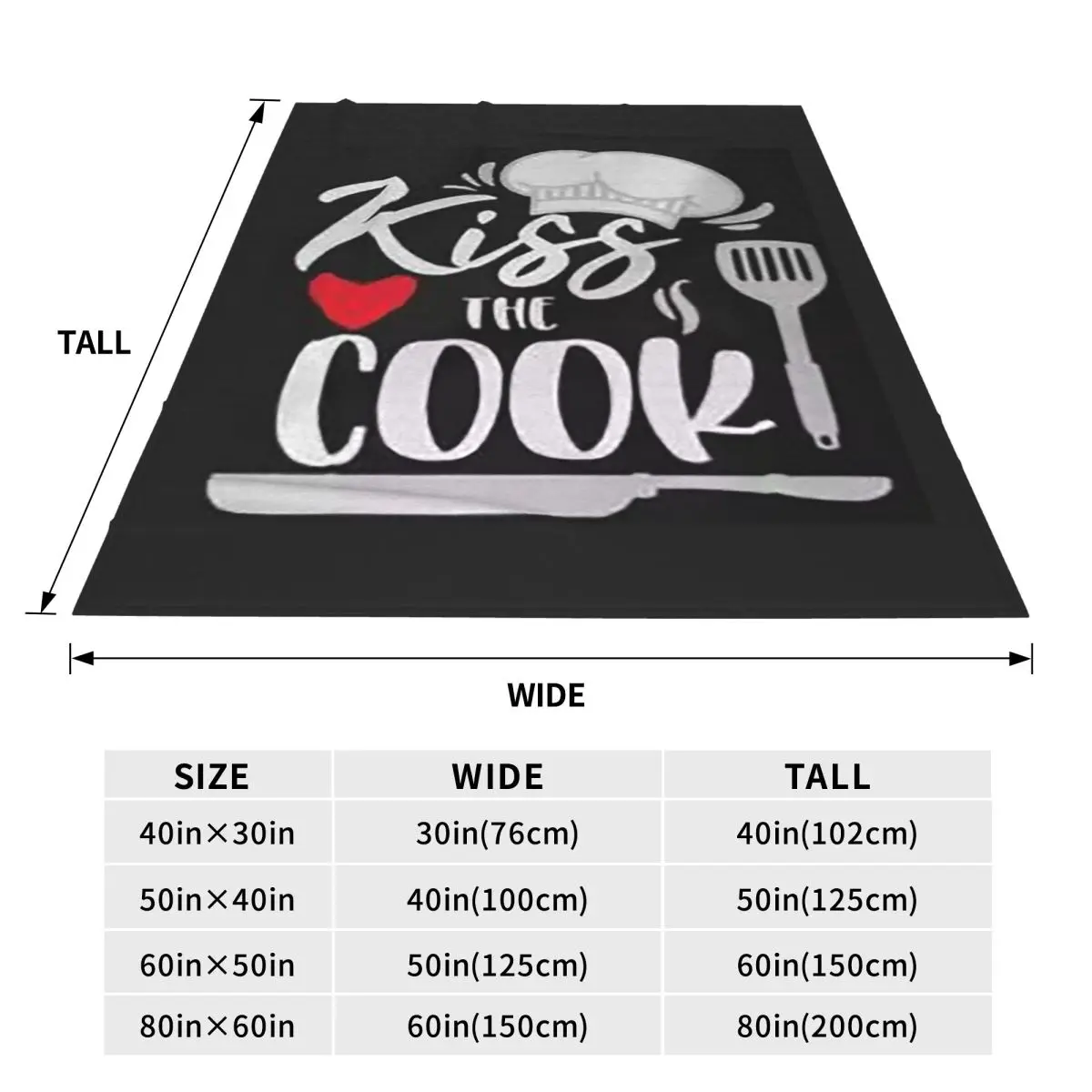 Kiss The Cook Funny Blanket Soft Warm Flannel Throw Blanket Bedding for Bed Travel Home Sofa