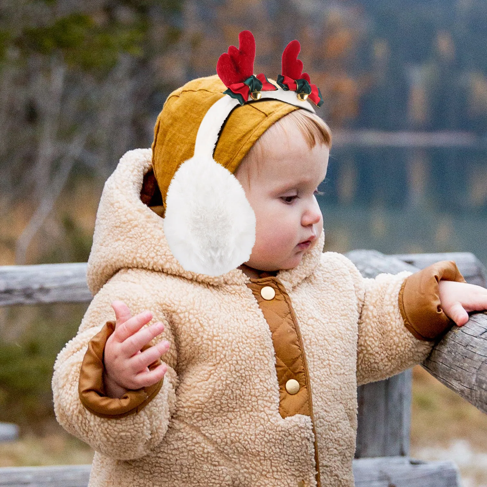 غطاء للأذنين دافئ ناعم ومريح للشتاء لتدفئة الأذن لعيد الميلاد على شكل قرن الوعل وغطاء للأذن