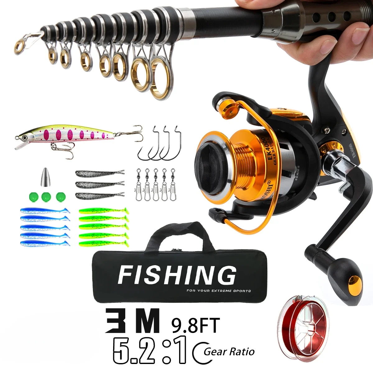 

Carbon Pole Full Set Straight Handle Fishing Rod Spinning Wheel Reel Long Cast Sea Fishing Boat Fishing Gear Reel Combo Pesca