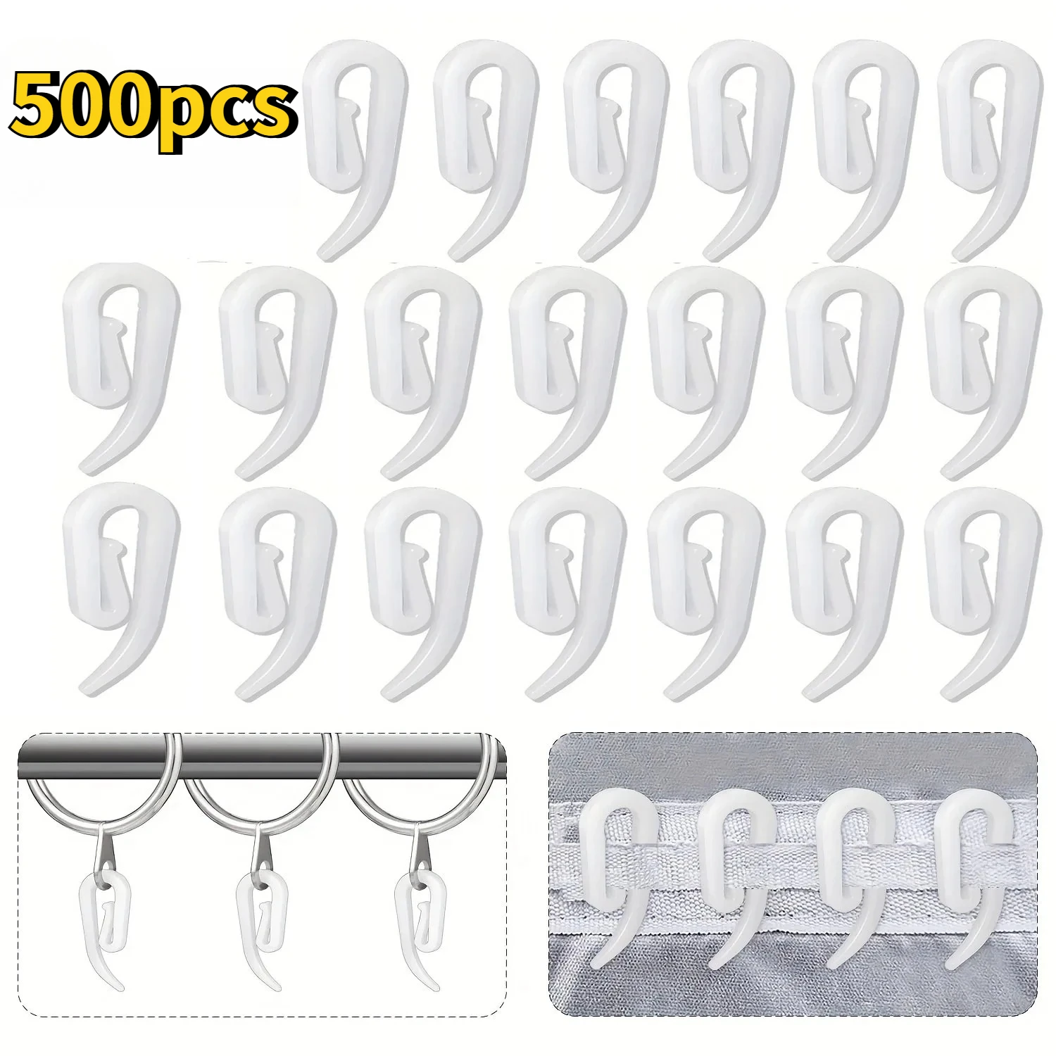 White Curtain Hanging Hooks Ring Window Curtain Hanger Hooks Plastic Hook For Home Office Curtain Accessories 10/500pcs