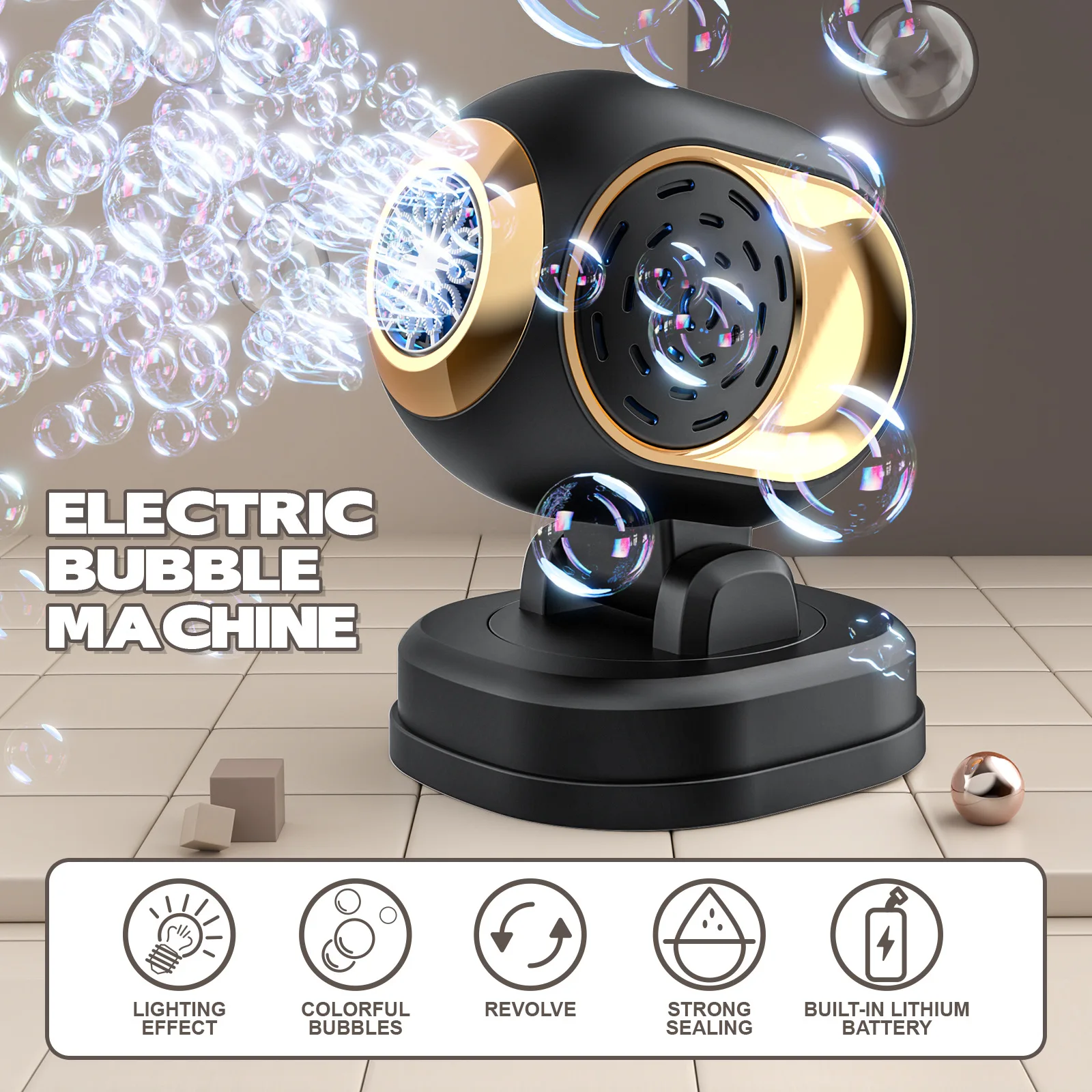 Stage Bubble Machine Automatic Bubble Blowing Toy with Lights Electric Rotatable Bubble Blower Outdoor Party Wedding Toys Gifts