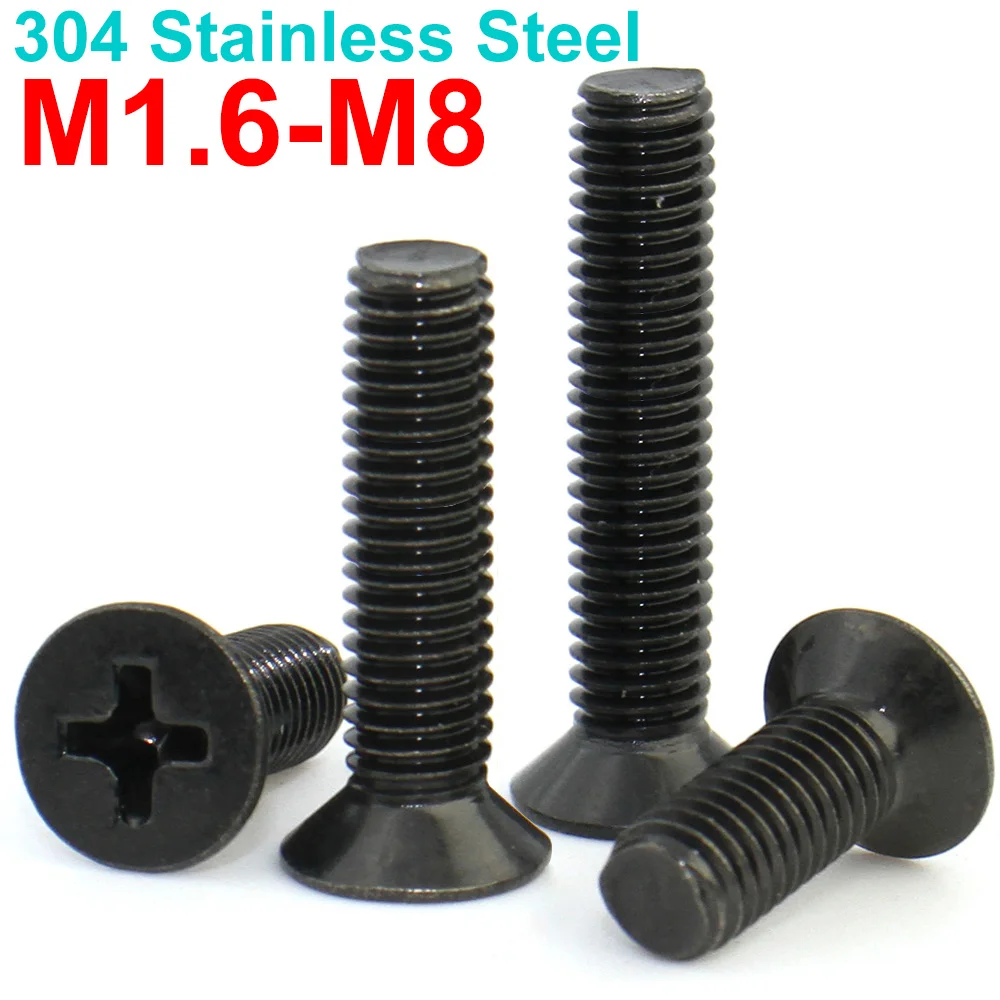 

5-50pcs M1.6 M2 M2.5 M3 M4 M5 M6 M8 Black 304 Stainless Steel Cross Phillips Flat Countersunk Head Bolt Screw Length:3mm-60mm