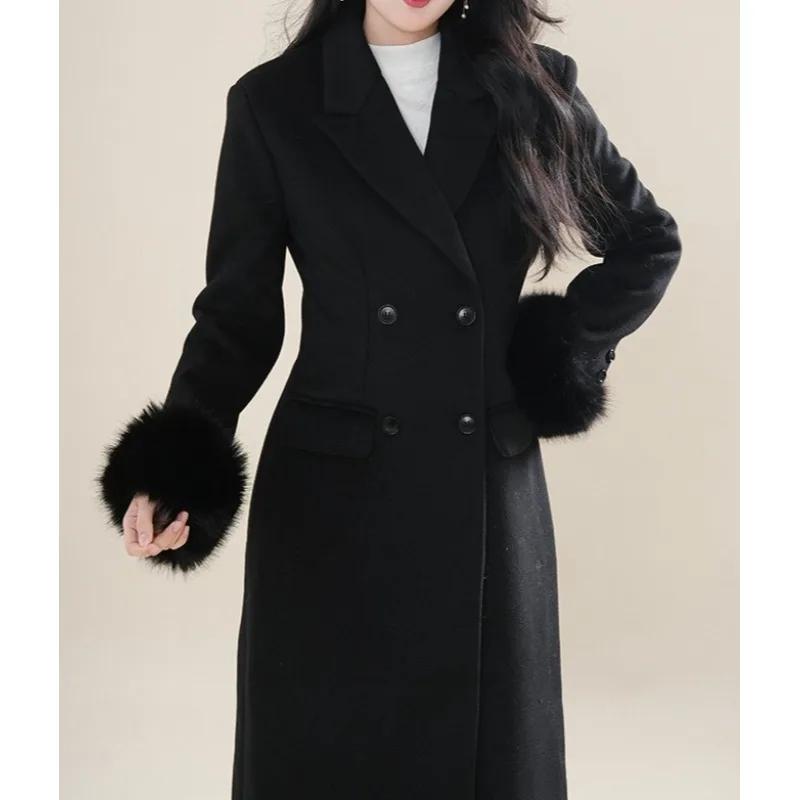 

Korean Commuter Woolen Cloth Silhouette Coat Slim Long Coat