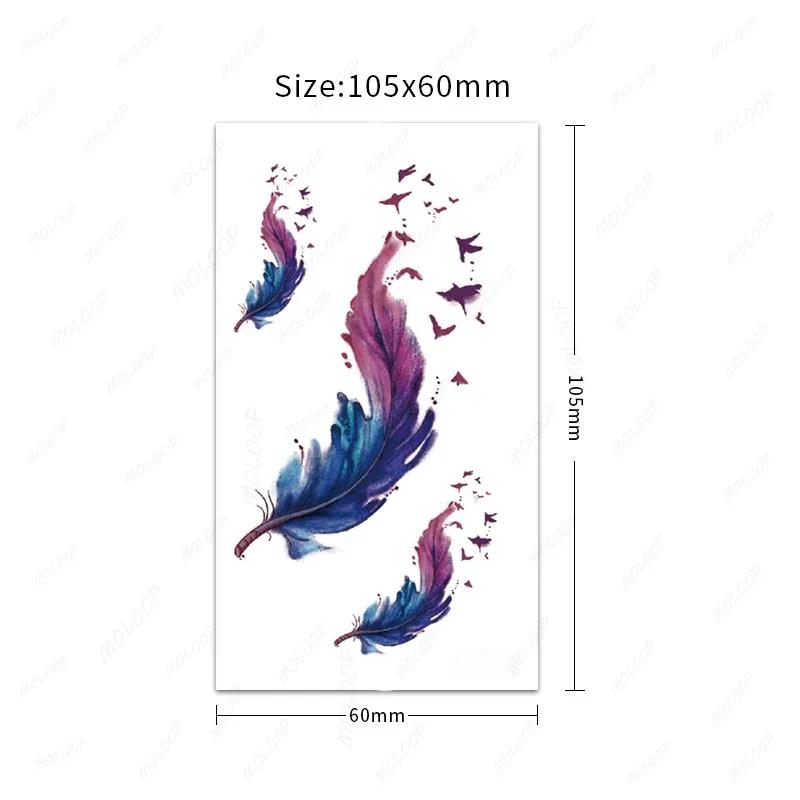 Tattoo Stickers Temporary Color Feather Bird Pattern Waterproof Hand Arm Neck Fake Tatto for Women Men Kids Body Art