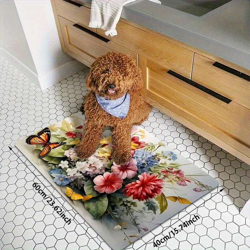 1pc Floral Butterfly Floor Mat - Non-Slip Mat with Soft Floral Pattern, Indoor/Outdoor Entryway Mat for Living Room, Bedroom