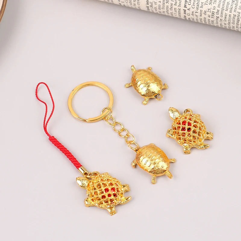 1Pc Golden Tortoise Pendant 3cm Golden Turtle Auspicious Lucky Keychain Charm Ornaments Gift Home Car Office Decoration