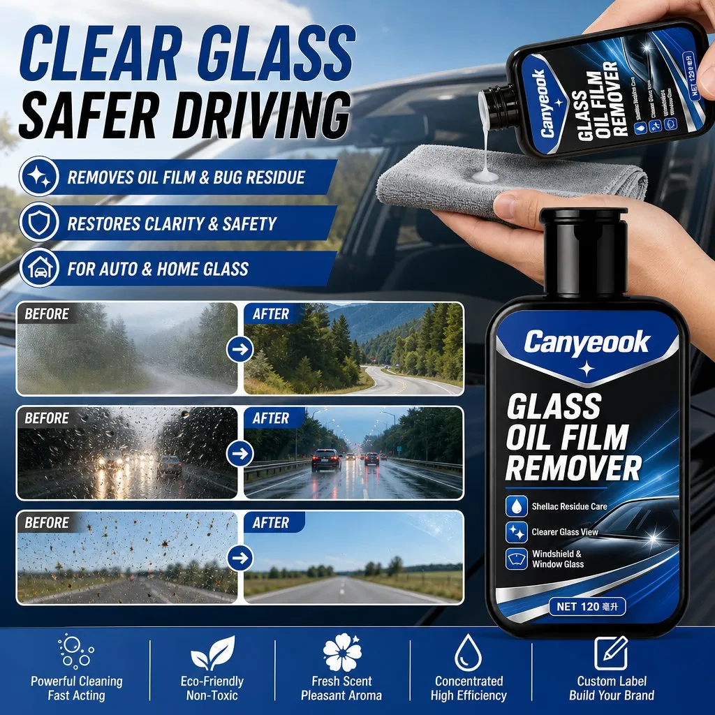 CANYEOOK Glass Cleaner 120ml Remove Oil Film Bug Sap Residue Restore Clarity for Car Windshield Home Glass Streak Free