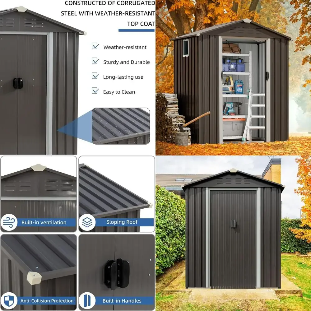 JY QAQA 5x3 T Metal Outdoor Garden Storage Shed,Waterproo Metal Garden Sheds with Window and Lockable Double Door,Weather Resist
