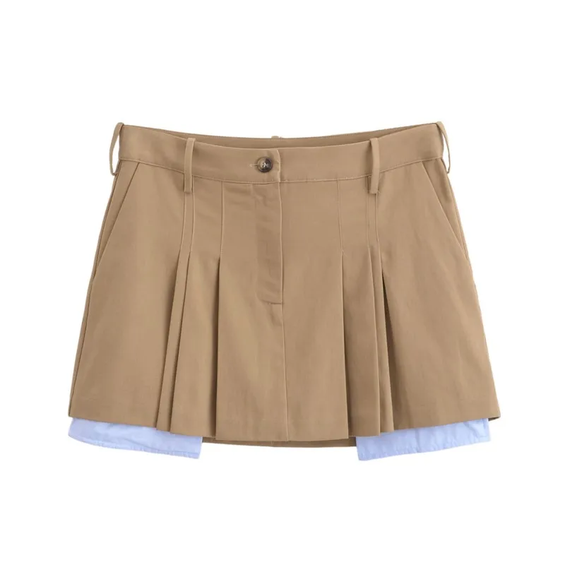 

Pleated Mini Skirts For Women With High Waist Pocket Drooping Decoration Solid Color Clothing Casual Sexy Bottoms