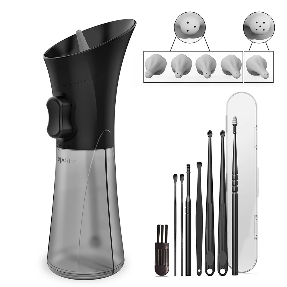 Manual Ear Wax Removal Kit with Waste Water Tank with 7 Spoons Safety Ear Cleaner for Home Travel Use