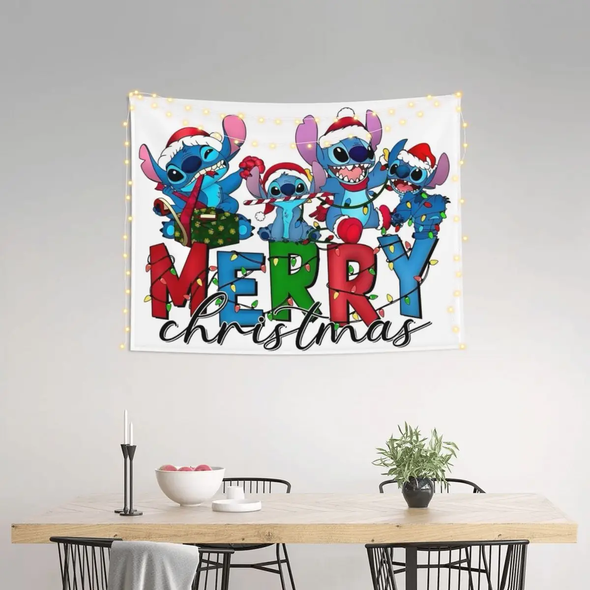 Merry Christmas Stitch & Lilo Tapestry Wall Hanging Tapestries for Living Room Dorm Decor