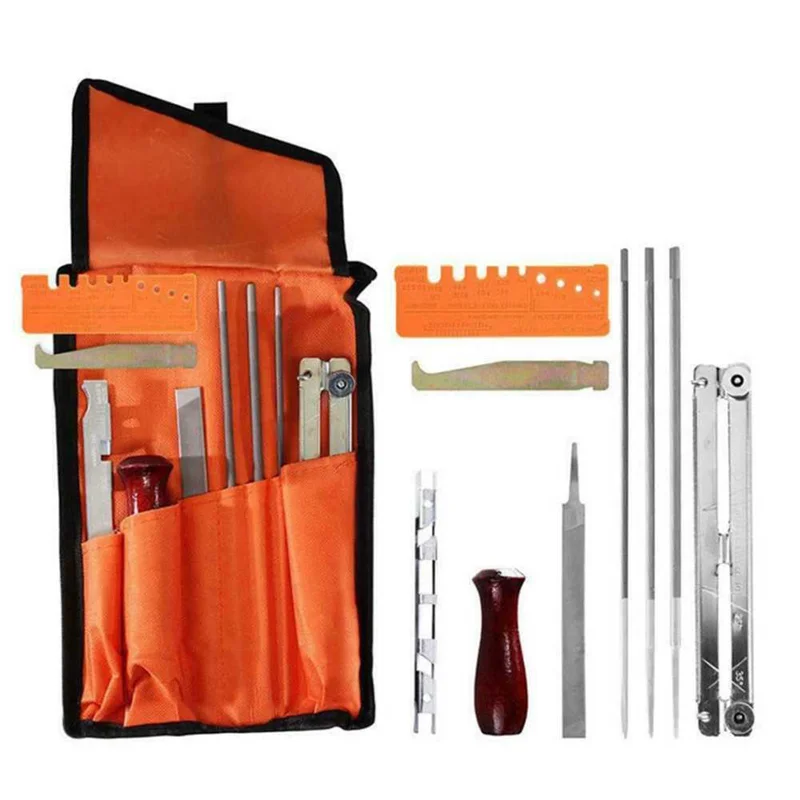 범용 전기톱 필드 샤프닝 키트, 체인톱 체인 샤프너 라운드 파일, 플랫 파일, 핸들, 파일링 가이드