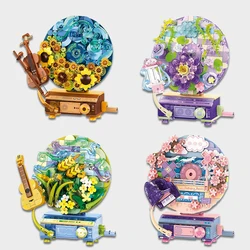 4 Styles Flower Music Box Building Blocks Girls Gifts Musical Instrument Model Assembled Bricks Mini Blocks For Kids