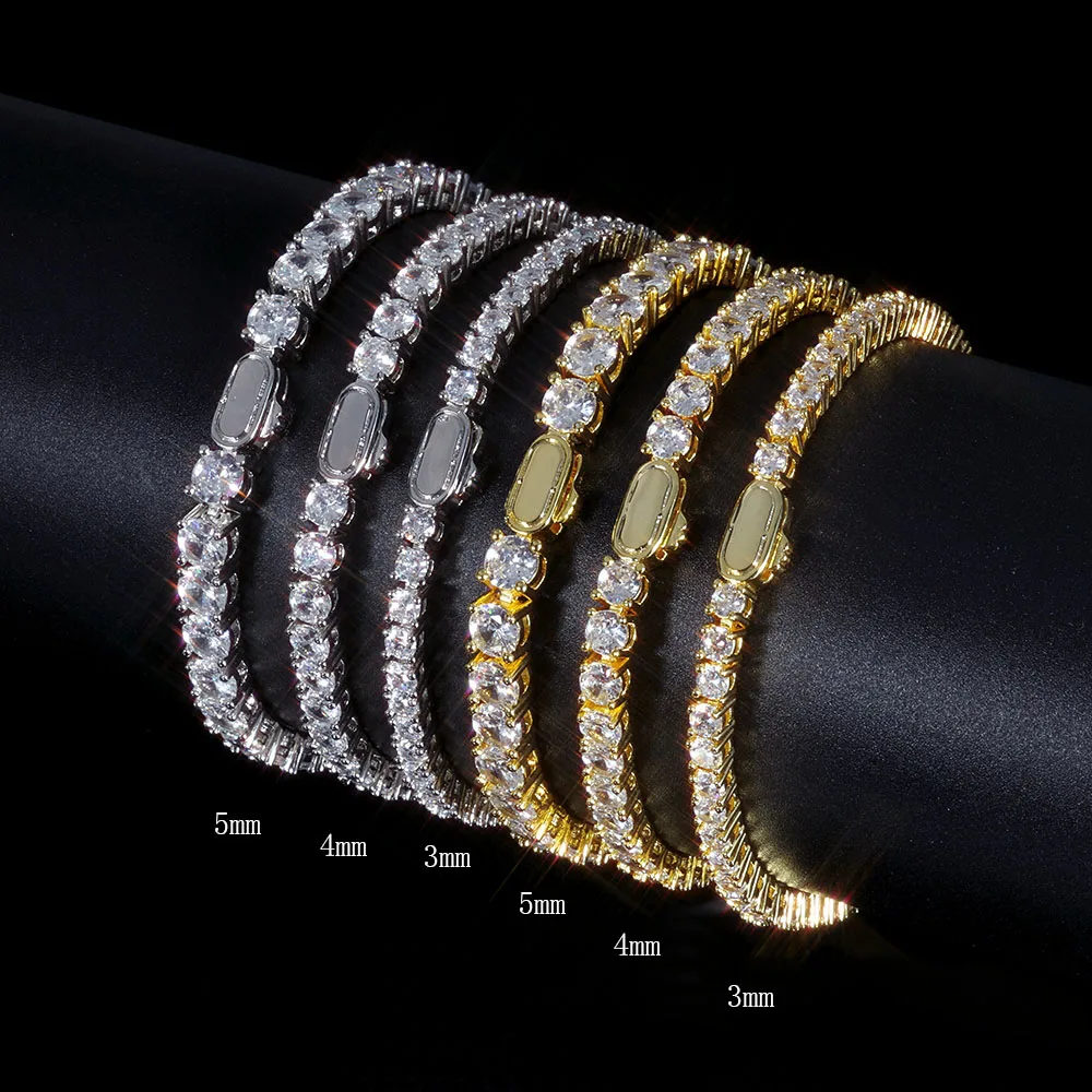 ESKEEM New Style Iced Out Bling Diamond Tennis Bracelet 3/4/5MM Cubic Zirconia Tennis Chain Spring Buckle Hip Hop Jewelry