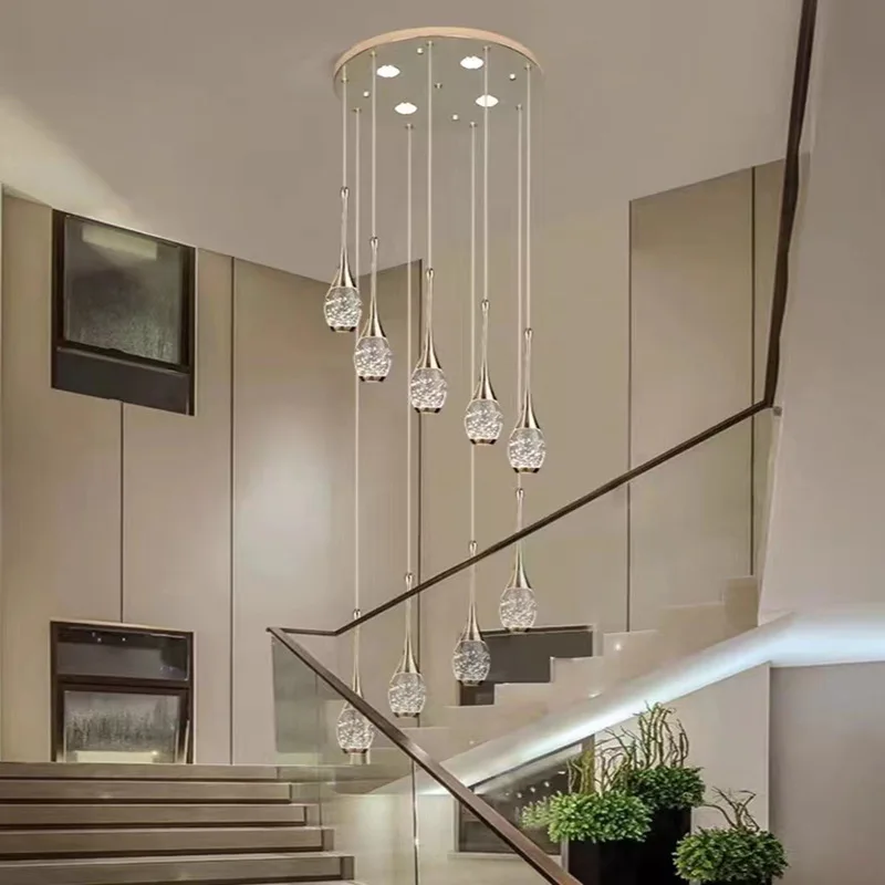 

2025 new modern light luxury villa loft apartment rotating staircase long chandelier crystal duplex staircase chandelier