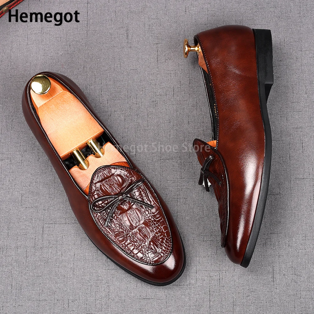 

Brown Retro Tassel Loafers for Men Summer Breathable Slip-On Casual Leather Shoes Men's British Style Shoes Men's Formal Shoes