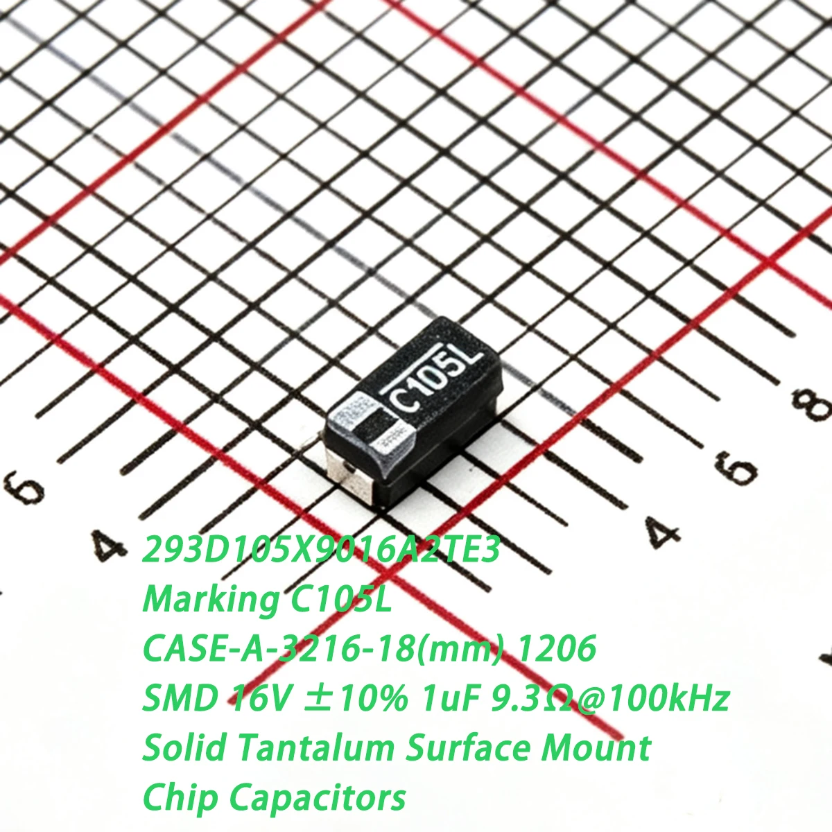 10PCS 293D105X9016A2TE3 Marking C105L CASE-A-3216-18mm 1206 SMD 16V ±10% 1uF 9.3Ω@100kHz NEW Original Black Tantalum Capacitors