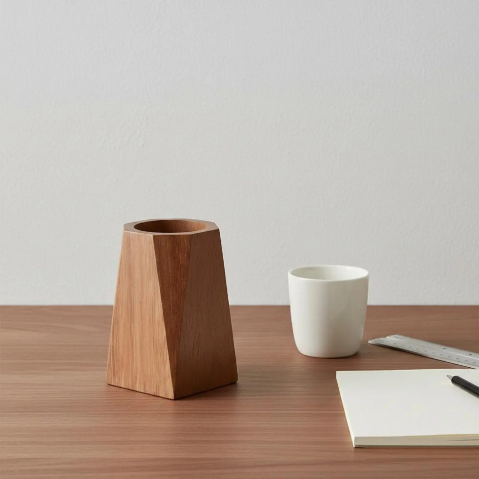 Wooden Pen Holder Multifunctional Walnut Wood Pen Container Square Writing Utensil Container Minimalist Design Black Walnut